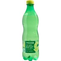 Agua mineral natural con gas y limón EROSKI, botella 50 cl