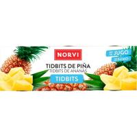 Piña en su jugo en trozos NORVI, pack 3x140 g