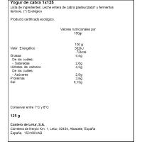 CANTERO DE LETUR Bio ahuntz jogurta, terrina 125 g