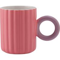 Taza ribeteada rosa con asa lila, 370 ml KASA, Ø8,2x10,3 cm