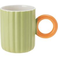 Taza ribeteada verde con asa naranja, 370 ml KASA, Ø8,2x10,3 cm