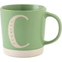 Taza verde con la letra C, grés, 330 ml KASA,Ø 8,8x9 cm