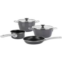 Batería de cocina Elite gris, acero, apta para todo tipo de cocinas MAGEFESA, 4 piezas y 2 tapas