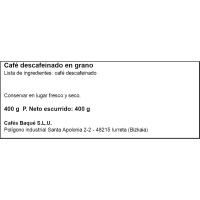 Café en grano descafeinado BAQUE, paquete 400 g