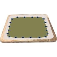 Fuente de madera verde con borde beige, cuadrada KASA, 30x30x1,5 cm