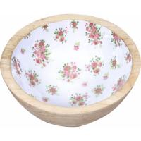 Bol de madera blanco con flores KASA, Ø13x6,5 cm