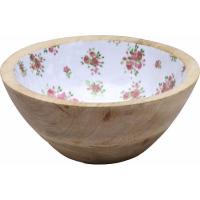 Bol de madera blanco con flores KASA, Ø13x6,5 cm