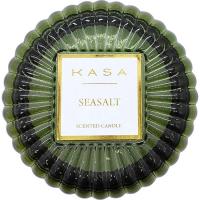 Vela en vaso aromática Seasalt, vidrio verde redondo con tapa KASA, Ø8,2x5,2 cm