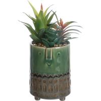 Planta artificial Suculenta en maceta, cerámica verde/gris KASA, Ø10x21 cm