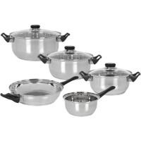 Bateria de cocina Genova, acero inoxidable: Olla Ø18,20 y 24, guisera Ø24, cazo Ø16, apta para todo tipo de cocinas QUTTIN, 5 piezas y 3 tapas