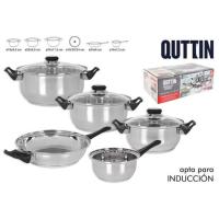 Bateria de cocina Genova, acero inoxidable: Olla Ø18,20 y 24, guisera Ø24, cazo Ø16, apta para todo tipo de cocinas QUTTIN, 5 piezas y 3 tapas