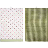 Trapo de cocina Inés, blanco y verde, 100% algodón, 40x60 cm KASA, pack 2 uds