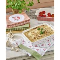 Trapo de cocina Inés, blanco y verde, 100% algodón, 40x60 cm KASA, pack 2 uds