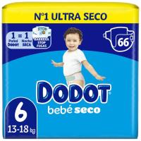 Pañal 13-18 kg Talla 6 DODOT BEBÉ SECO, paquete 66 uds