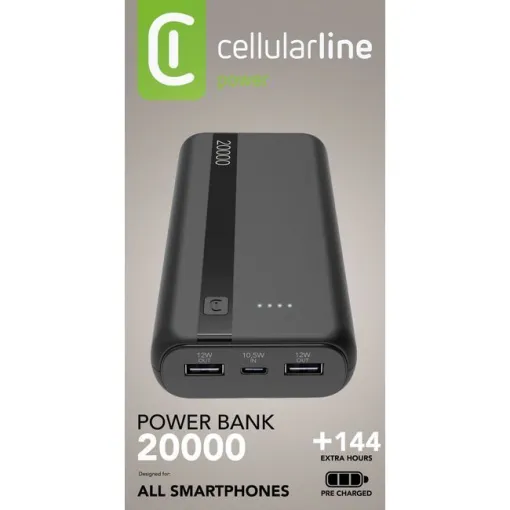 Batería externa negra, PowerbanK 20000 mAH, PBENTRY20000K CELLULAR LINE