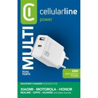 Cargador de red blanco, Multipuerto: USB-C de 20W y USB-A de 18W CELLULAR LINE