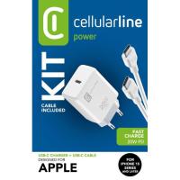 Kit Cargador de red USB-C 20W y cable USB-C a USB-C de 100cm, blanco CELLULAR LINE