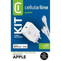 Cargador de red USB-C 20W y cable USB-C a Lightning, 100 cm, blanco CELLULAR LINE