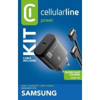 Kit Cargador de red USB-C 25W y cable USB-C a USB-C, 100 cm, negro CELLULAR LINE