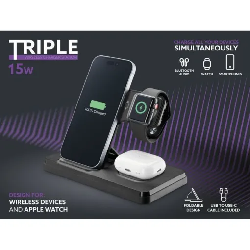 Base de carga xxW Wireless 3 en 1: Smartphone, auricular y Smarwatch CELLULAR LINE