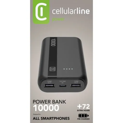 Batería externa negra, PowerbanK 10000 mAH, PBENTRY10000K CELLULAR LINE