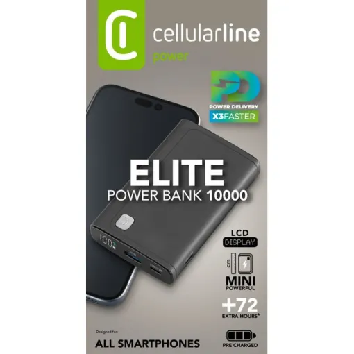 Batería externa negra, PowerbanK 10000 mAH, PBDISPL01PD10000K CELLULAR LINE