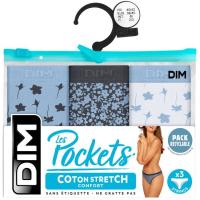 Tanga mujer algodón elástico, azul/negro talla M DIM, pack 3 uds