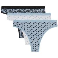 Tanga mujer algodón elástico, azul/negro talla M DIM, pack 3 uds