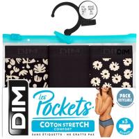 Bóxer mujer algodón elástico, negro/beige talla P DIM, pack 3 uds