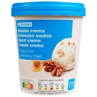 Helado yogur c/nueces y miel EROSKI, tarrina 500 ml
