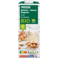 Bebida vegetal de soja 0% azúcares EROSKI BIO, brik 1 litro