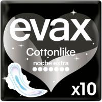 Compresa con alas noche extra EVAX COTTONLINE, paquete 10 uds