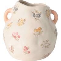 Jarrón de cerámica blanco de flores y 2 asas rosas KASA, 20x17,5x18,5 cm