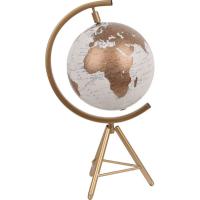 Globo terraqueo blanco con base dorada KASA, 28x7x35 cm