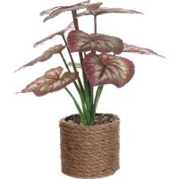 Planta artificial hojas rosas en maceta de yute KASA, 10x10x30 cm