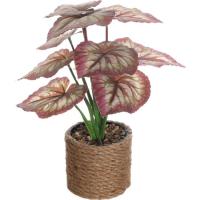 Planta artificial hojas rosas en maceta de yute KASA, 10x10x30 cm
