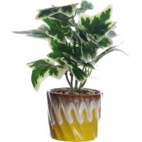 Planta artificial en maceta cerámica amarilla KASA, 10,3x10,3x28 cm