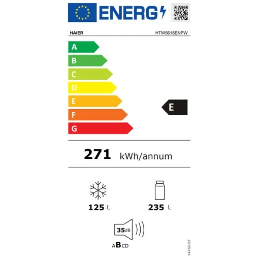 Frigorífico combinado 360 litros HTW5618ENPW HAIER