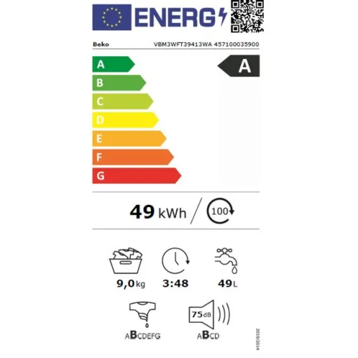 Lavadora de 9kg 1400rpm VBM3WFT39413WA BEKO