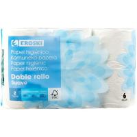 Papel higiénico suave doble rollo EROSKI, paquete 6 rollos