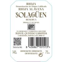 Vino Tinto Reserva D.O. Rioja SOLAGUEN, botella 75 cl