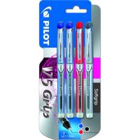 Bolígrafo rotulador tinta líquida punta aguja, 3 colores V5 Grip PILOT, Pack 4 uds