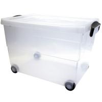 Caja de plástico con tapa y ruedas DENOX, 60 litros, 590x400x380mm