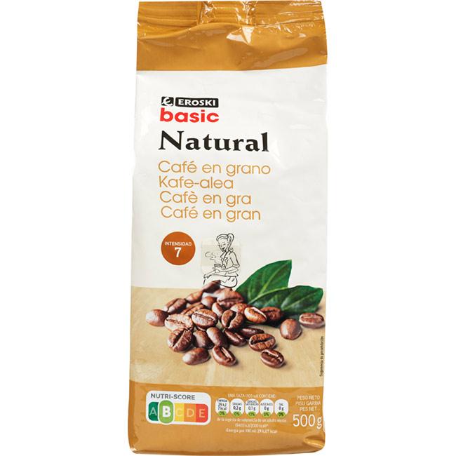 Café en grano natural EROSKI basic, paquete 500 g