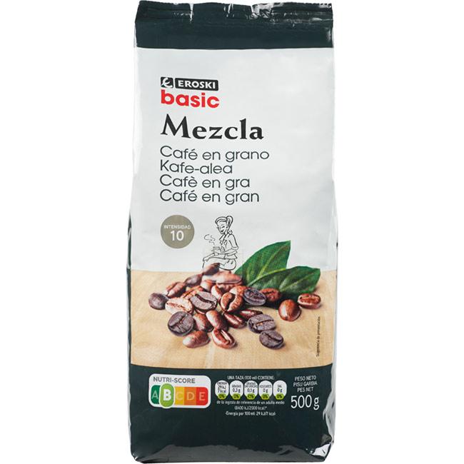 Café en grano mezcla EROSKI basic, paquete 500 g