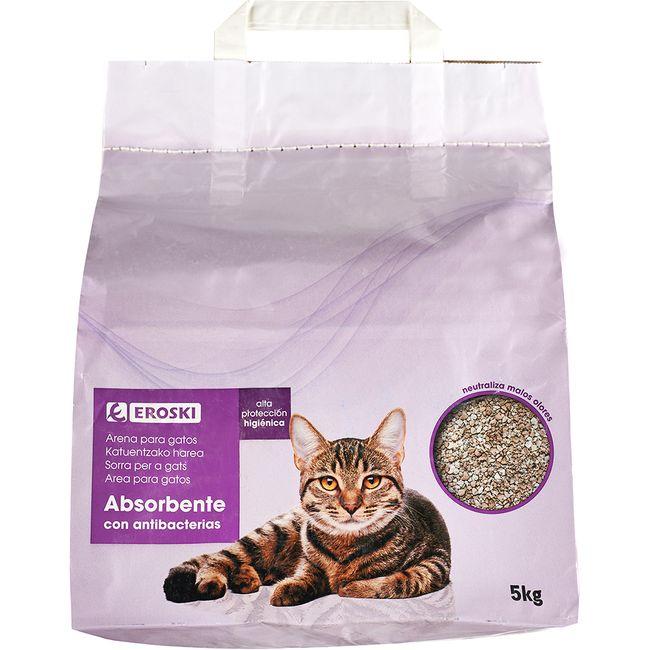 Arena absorbente para gatos EROSKI, saco 5 kg Arena absorbente para gatos EROSKI, saco 5 kg