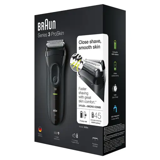 Braun Series 3 3020 Máquina de afeitar de láminas Recortadora Negro