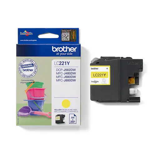Cartucho de tinta original amarillo, LC-221 BROTHER, 1 ud