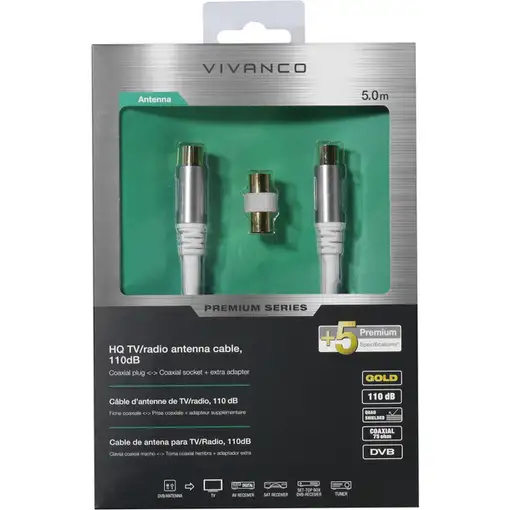 Vivanco 43150 cable coaxial 5 m Blanco