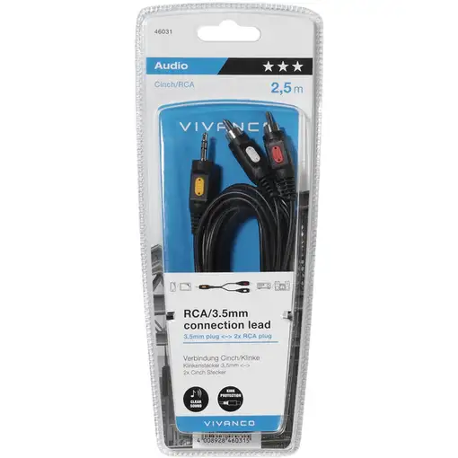 Vivanco 46031 cable de audio 2,5 m 2 x RCA 3,5mm Negro, Rojo, Blanco